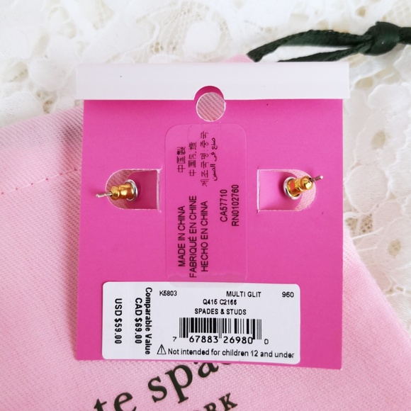 NEW Kate Spade Spades & Studs Glitter Enamel Huggies with Dust Bag K5803 $59 - Picture 2 of 3